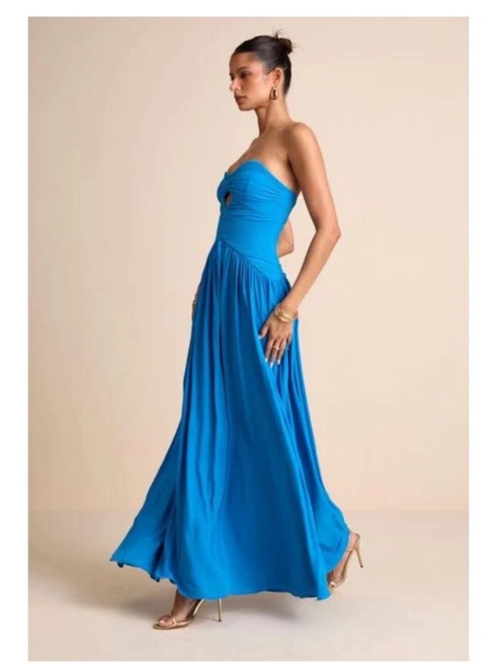 Lulu's Strapless Teal-Blue Maxi Dress with Heart Keyhole - Picture 4 of 9